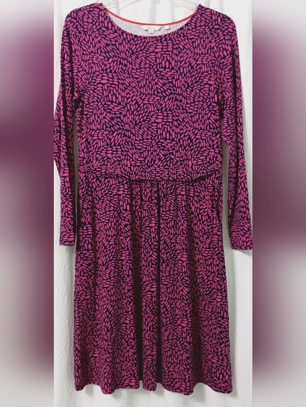 Boden Pink and Navy Long Sleeve Printed Knit Dress Size 12